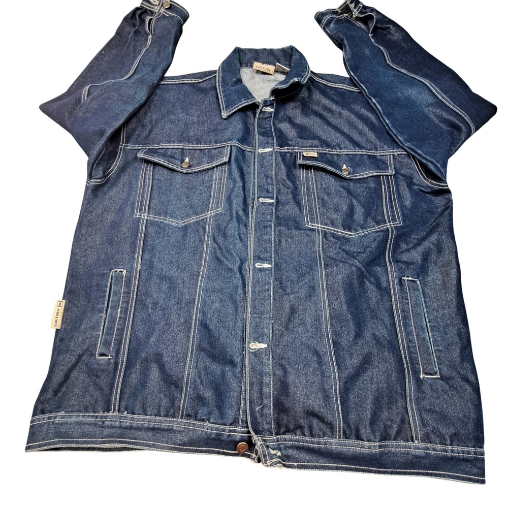 Vtg Y2K Culture Denim Jacket Mens 2XL Dark Wash White Contrast Stitch Trucker